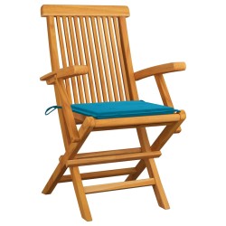 vidaXL Sillas de jardín 6 uds madera maciza de teca con cojines azules