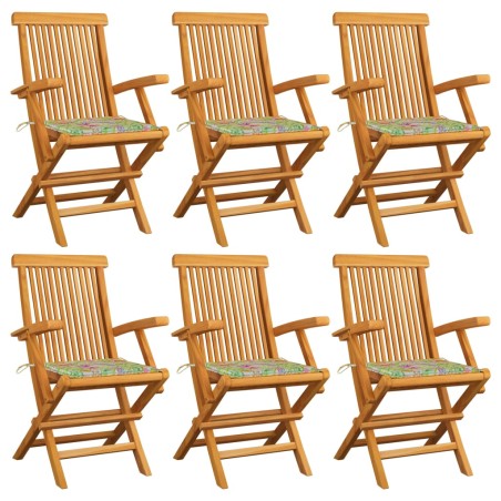 vidaXL Sillas de jardín 6 uds madera teca con cojines estampado hojas