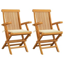 vidaXL Sillas de jardín 2 uds madera teca con cojines color crema