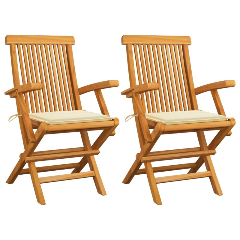 vidaXL Sillas de jardín 2 uds madera teca con cojines color crema vidaXL Sillas de jardín 2 uds madera teca con cojines color crema