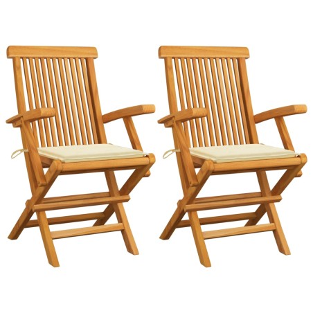 vidaXL Sillas de jardín 2 uds madera teca con cojines color crema