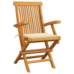 vidaXL Sillas de jardín 2 uds madera teca con cojines color crema