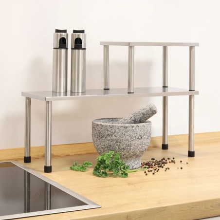HI Estantería de cocina con 2 estantes plateado