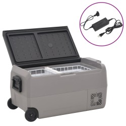 vidaXL Nevera con ruedas y adaptador PP y PE negro y gris 50 L