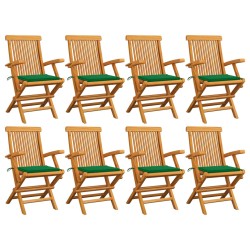 vidaXL Sillas de jardín 8 uds madera maciza de teca con cojines verdes