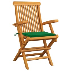 vidaXL Sillas de jardín 8 uds madera maciza de teca con cojines verdes