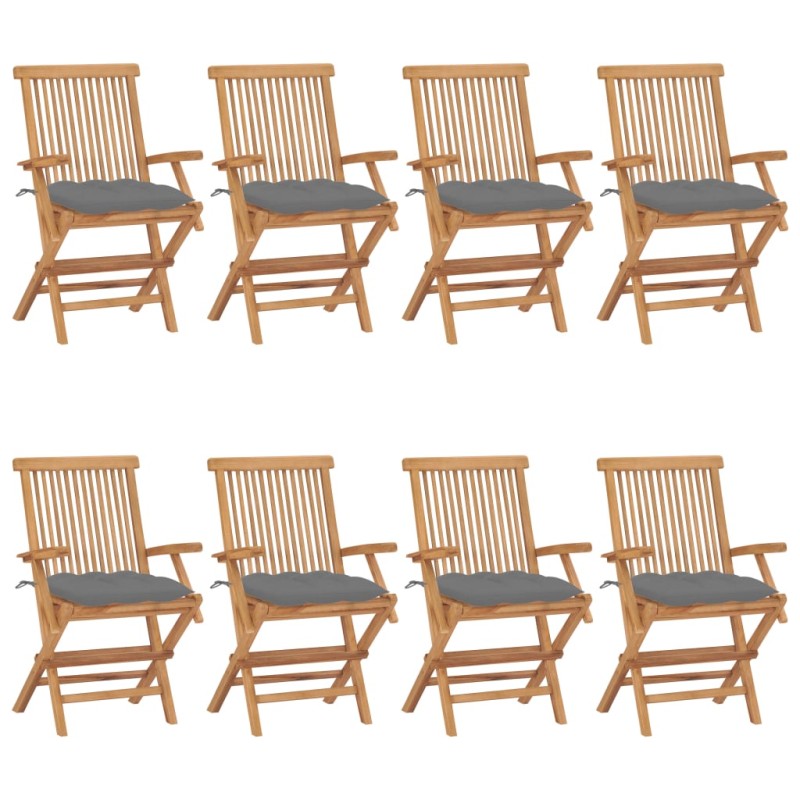 vidaXL Sillas de jardín 8 uds madera maciza de teca con cojines grises vidaXL Sillas de jardín 8 uds madera maciza de teca con cojines grises