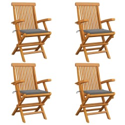 vidaXL Sillas de jardín 4 uds madera maciza de teca con cojines grises