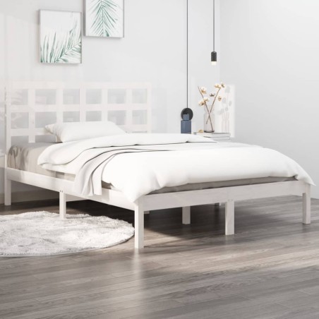 vidaXL Estructura de cama madera maciza King Size blanca 150x200 cm