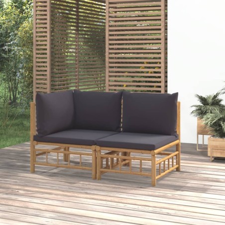 vidaXL Set de muebles de jardín 2 piezas bambú con cojines gris oscuro