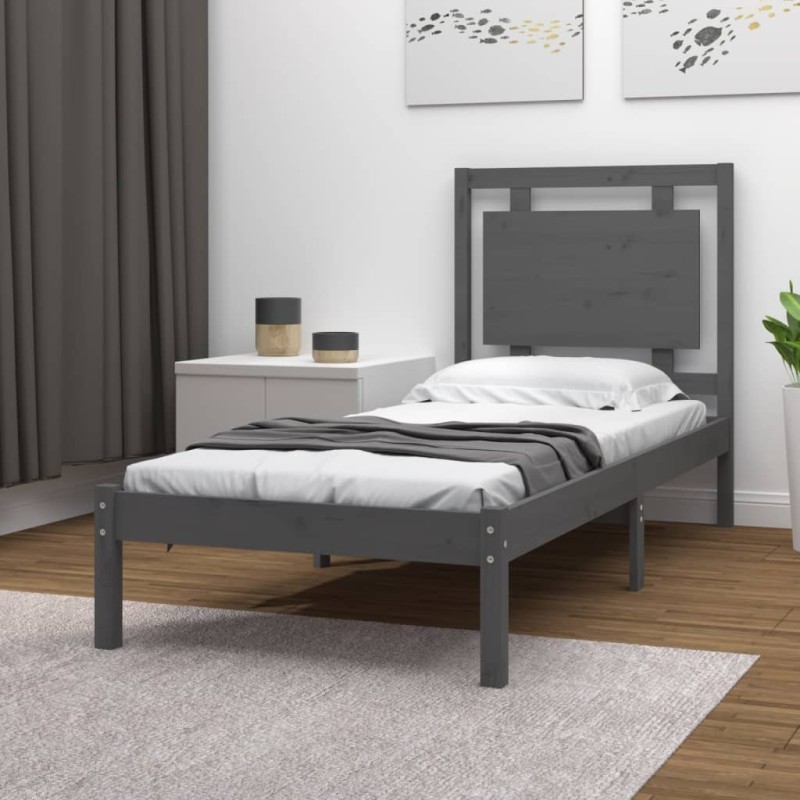 vidaXL Estructura de cama de madera maciza gris 100x200 cm vidaXL Estructura de cama de madera maciza gris 100x200 cm