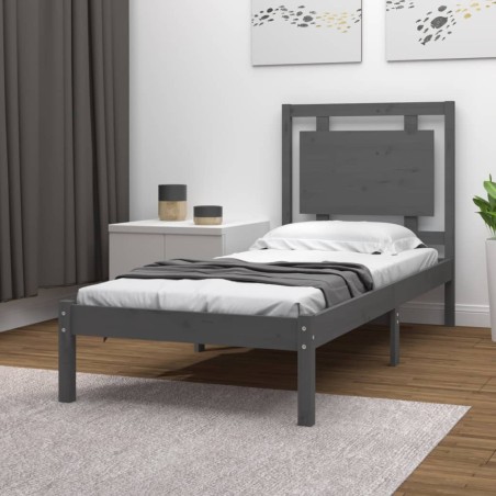 vidaXL Estructura de cama de madera maciza gris 100x200 cm