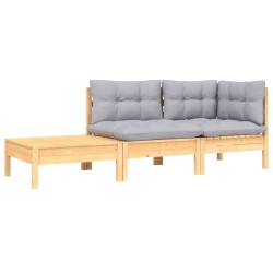 vidaXL Juego muebles jardín 3 pzas con cojines gris madera pino maciza