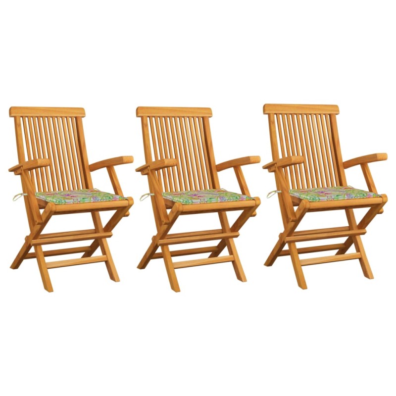 vidaXL Sillas de jardín 3 uds madera teca con cojines estampado hojas vidaXL Sillas de jardín 3 uds madera teca con cojines estampado hojas