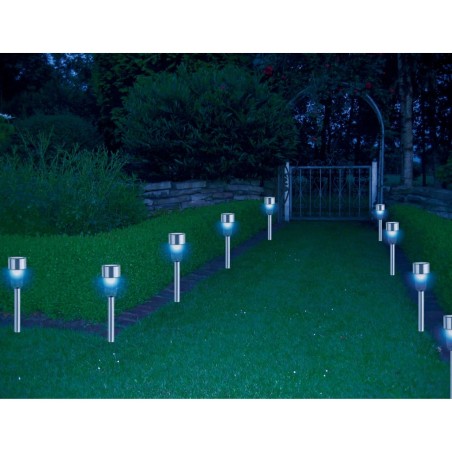 HI Lámparas solares LED de jardín 8 unidades acero inoxidable