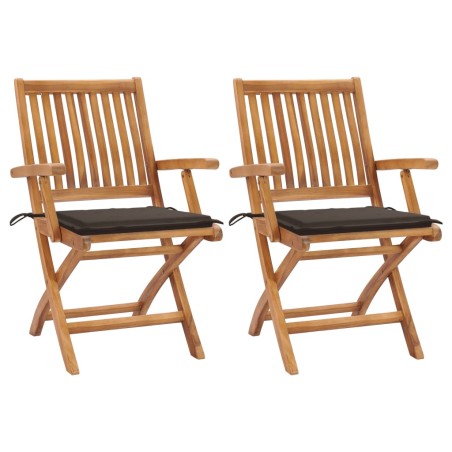 vidaXL Sillas de jardín 2 uds con cojines gris taupe madera de teca