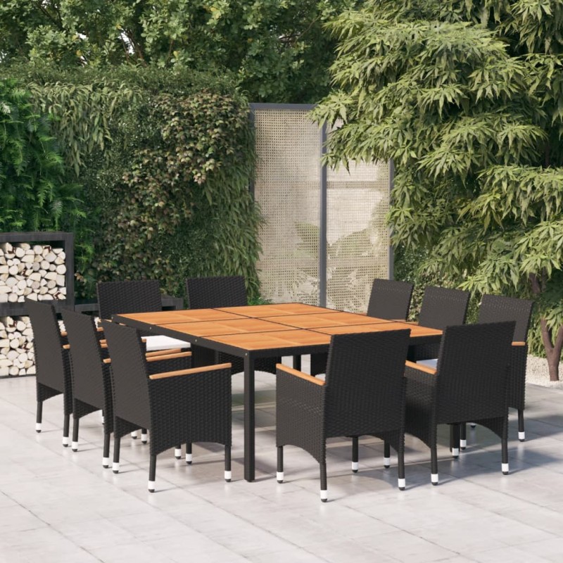 vidaXL Juego de comedor de jardín 11 piezas ratán sintético negro vidaXL Juego de comedor de jardín 11 piezas ratán sintético negro