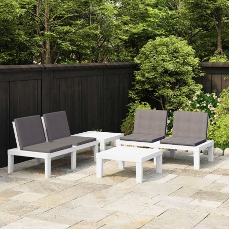 vidaXL Set de muebles de jardín 4 piezas con cojines plástico blanco