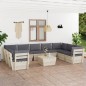 vidaXL Muebles de jardín de palés 10 piezas y cojines madera de abeto