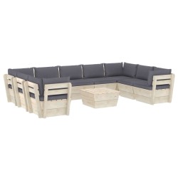 vidaXL Muebles de jardín de palés 10 piezas y cojines madera de abeto