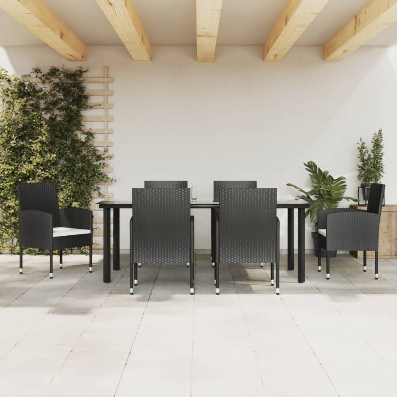 vidaXL Juego de comedor de jardín 7 pzas ratán sintético y acero negro vidaXL Juego de comedor de jardín 7 pzas ratán sintético y acero negro