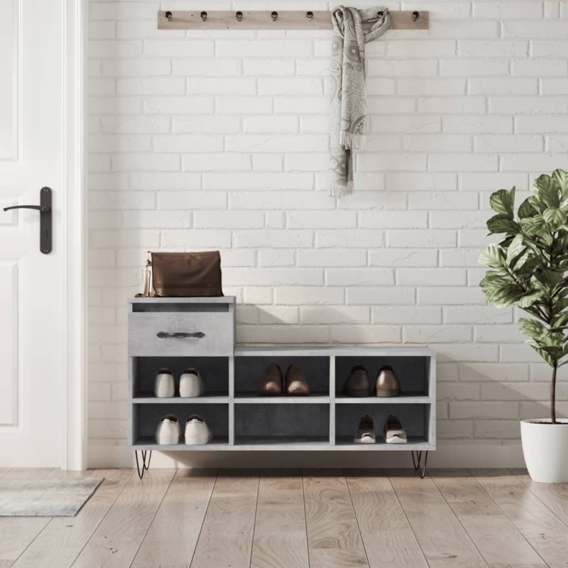 vidaXL Mueble zapatero madera contrachapada gris hormigón 102x36x60 cm vidaXL Mueble zapatero madera contrachapada gris hormigón 102x36x60 cm