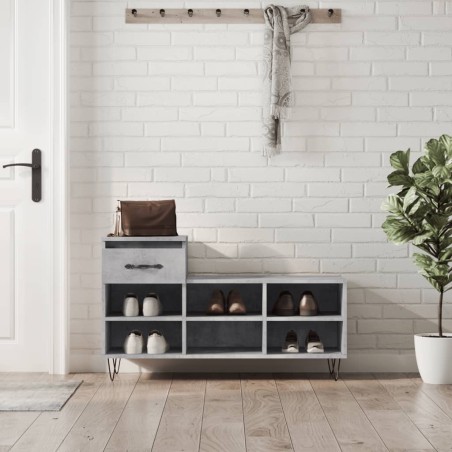 vidaXL Mueble zapatero madera contrachapada gris hormigón 102x36x60 cm