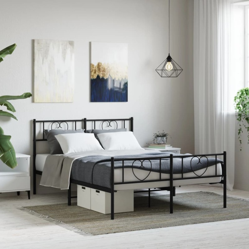 vidaXL Estructura de cama con cabecero y pie metal negro 120x190 cm vidaXL Estructura de cama con cabecero y pie metal negro 120x190 cm