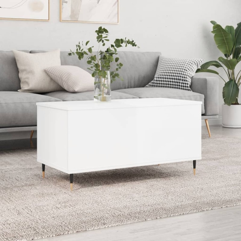 vidaXL Mesa de centro madera contrachapada blanco brillo 90x44,5x45 cm