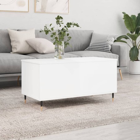 vidaXL Mesa de centro madera contrachapada blanco brillo 90x44,5x45 cm