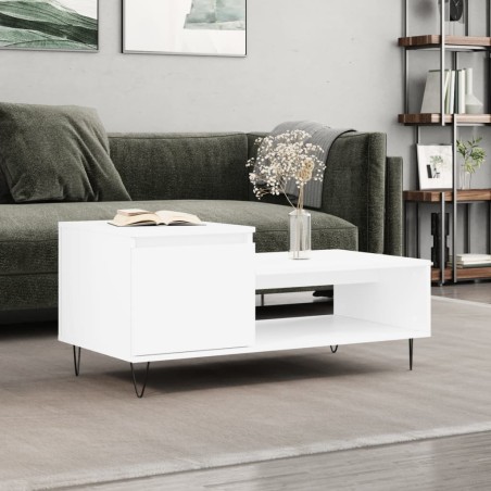 vidaXL Mesa de centro madera contrachapada blanco 100x50x45 cm