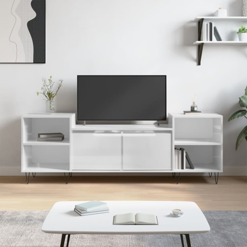 vidaXL Mueble para TV madera contrachapada blanco brillo 160x35x55 cm