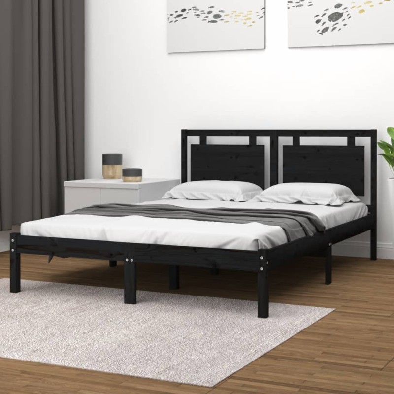 vidaXL Estructura de cama de madera maciza de pino negra 200x200 cm vidaXL Estructura de cama de madera maciza de pino negra 200x200 cm