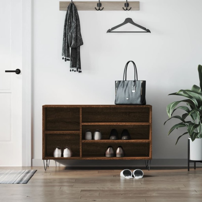 vidaXL Mueble zapatero madera contrachapada roble marrón 102x36x60 cm vidaXL Mueble zapatero madera contrachapada roble marrón 102x36x60 cm
