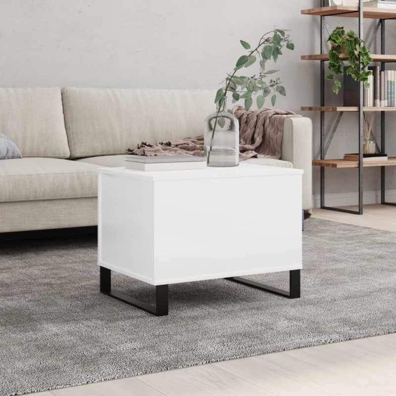 vidaXL Mesa de centro madera contrachapada blanco brillo 60x44,5x45 cm