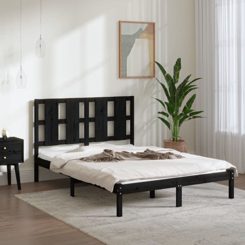 vidaXL Estructura de cama de madera maciza de pino negra 140x190 cm