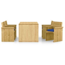 vidaXL Comedor de jardín 5 pzas con cojines madera de pino impregnada