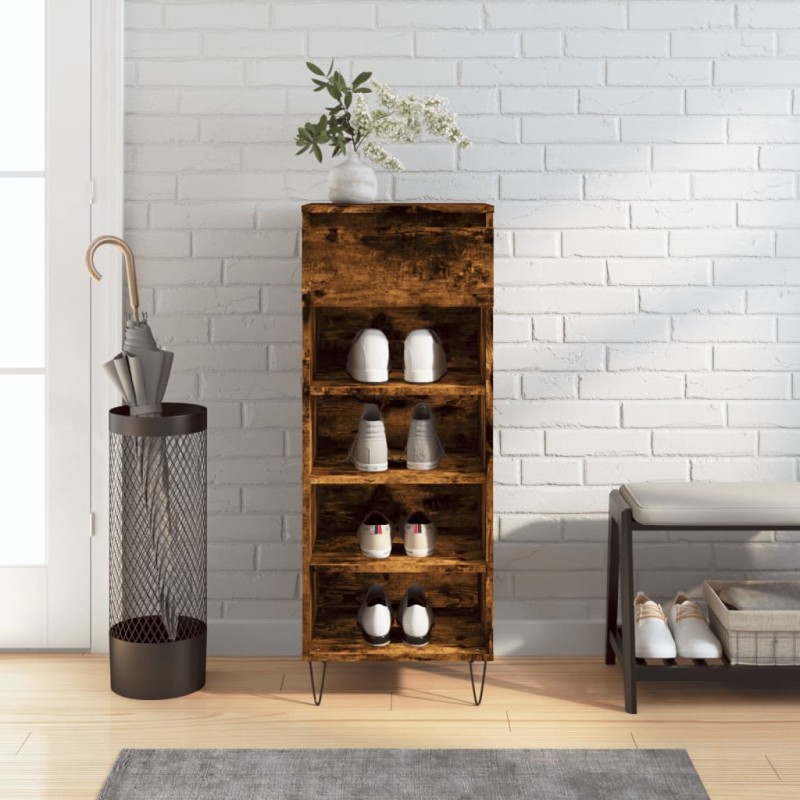 vidaXL Mueble zapatero madera contrachapada roble ahumado 40x36x105 cm vidaXL Mueble zapatero madera contrachapada roble ahumado 40x36x105 cm