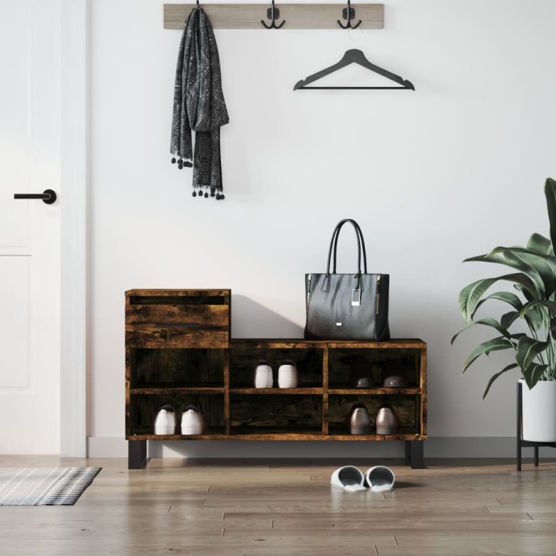 vidaXL Mueble zapatero madera contrachapada roble ahumado 102x36x60 cm