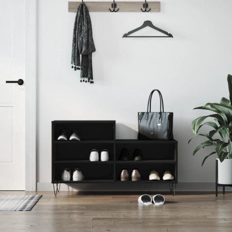 vidaXL Mueble zapatero madera contrachapada negro 102x36x60 cm