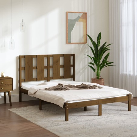 vidaXL Estructura de cama doble madera maciza marrón miel 120x190 cm