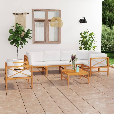 vidaXL Set de muebles de jardín 7 pzas madera de teca y cojines crema