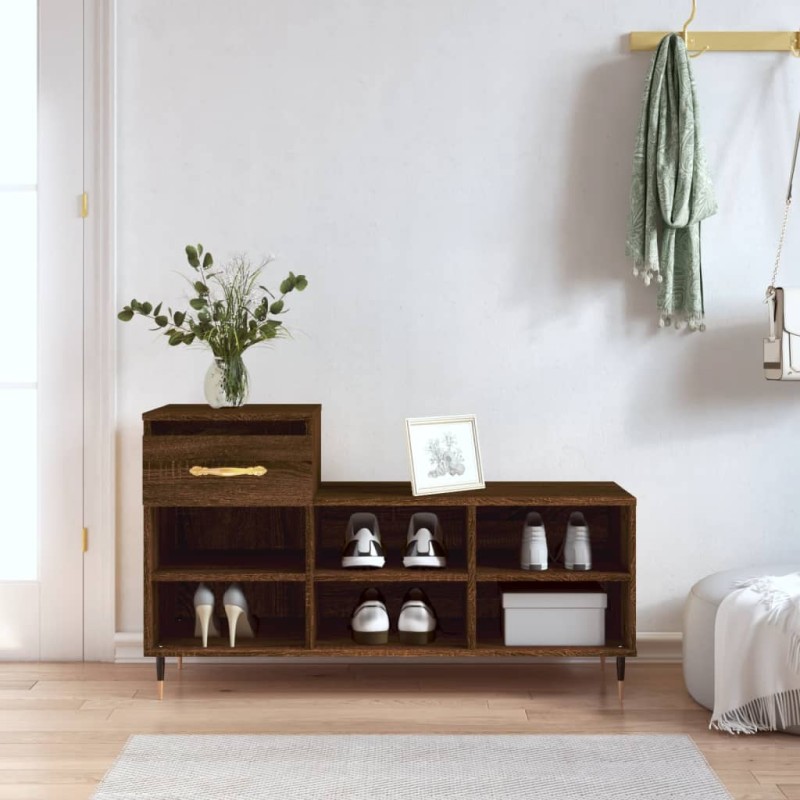 vidaXL Mueble zapatero madera contrachapada roble marrón 102x36x60 cm