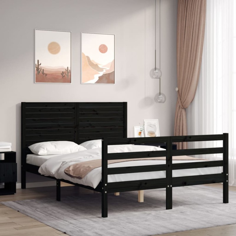 vidaXL Estructura de cama con cabecero madera maciza negro 120x200 cm vidaXL Estructura de cama con cabecero madera maciza negro 120x200 cm