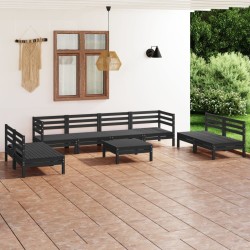 vidaXL Juego de muebles de jardín 9 pzas madera de pino maciza negro