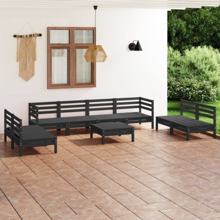 vidaXL Juego de muebles de jardín 9 pzas madera de pino maciza negro