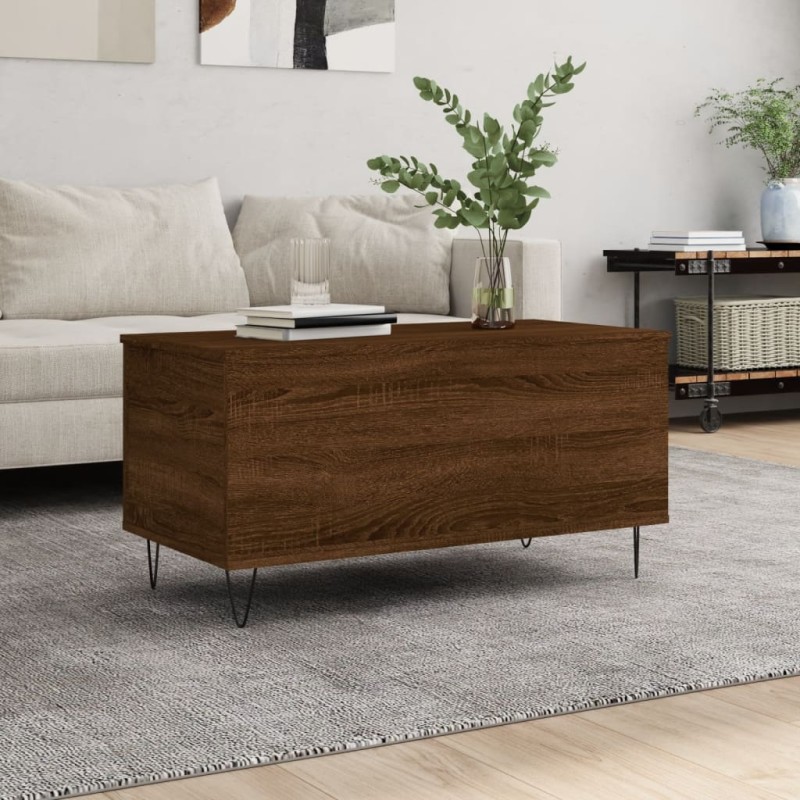 vidaXL Mesa de centro madera contrachapada roble marrón 90x44,5x45 cm vidaXL Mesa de centro madera contrachapada roble marrón 90x44,5x45 cm