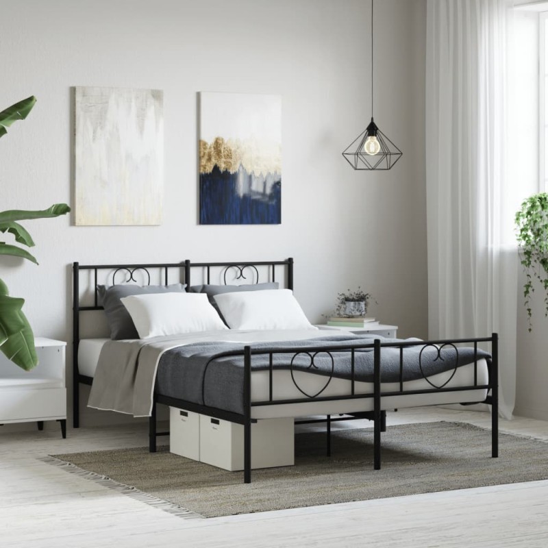 vidaXL Estructura de cama cabecero y pie de cama metal negro 160x200cm vidaXL Estructura de cama cabecero y pie de cama metal negro 160x200cm