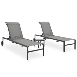 vidaXL Tumbonas con mesa 2 unidades textilene y acero 