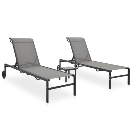 vidaXL Tumbonas con mesa 2 unidades textilene y acero 